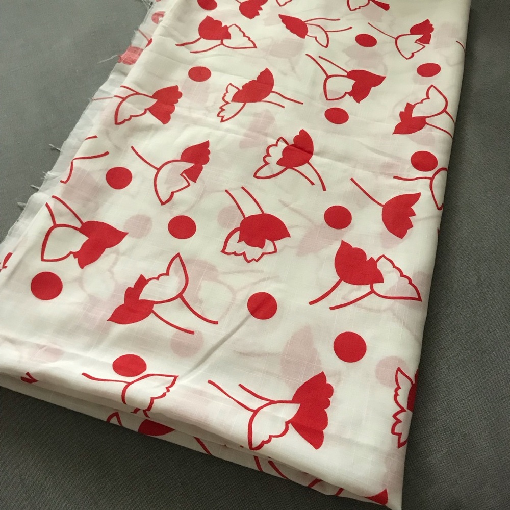Vintage Floral Red and White Cotton Fabric